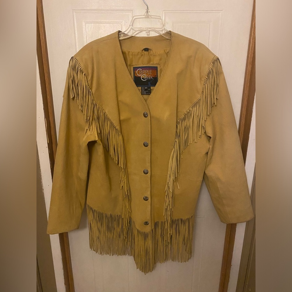 VTG Cripple Creek Golden Tan Fringe Leather Jacket